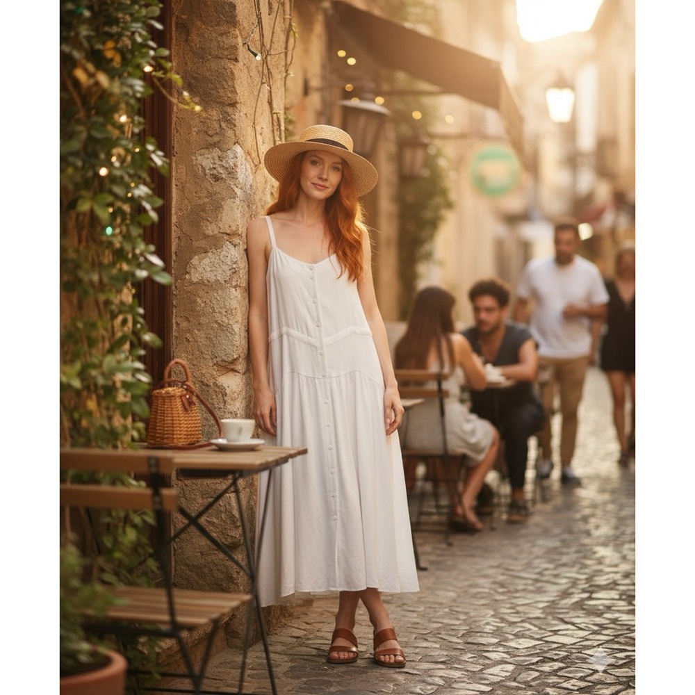 HACKWITH‎ DESIGN SHOP Cream Button Front Sundress